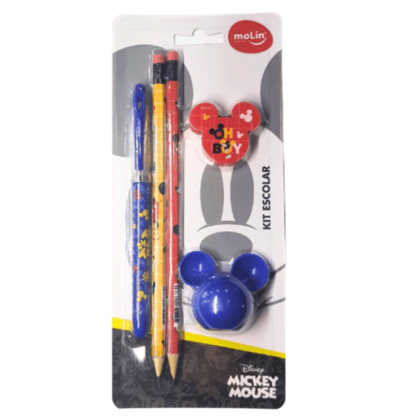 Kit Mickey Mouse 2 Lápis + Apontador + Borracha + Caneta Molin