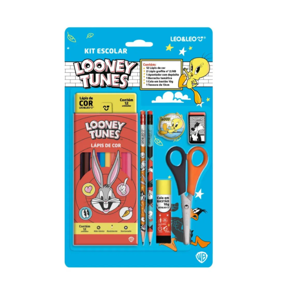 Kit Escolar - Leo&Leo- Looney Tunes c/ 7 itens